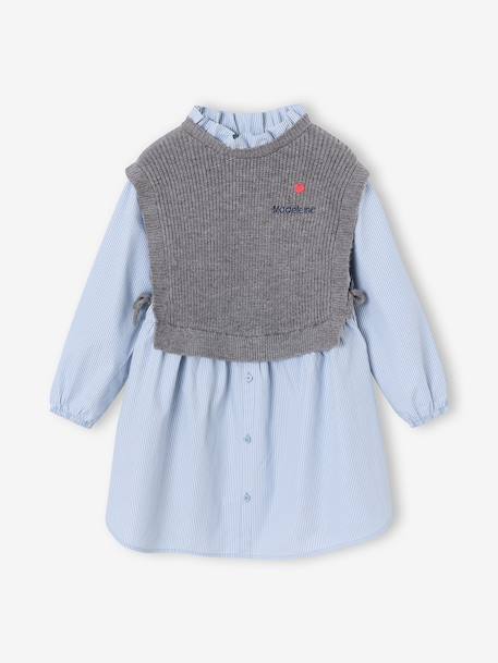 2-in-1-Effect Shirt Dress ecru+marl grey+navy blue - vertbaudet enfant 