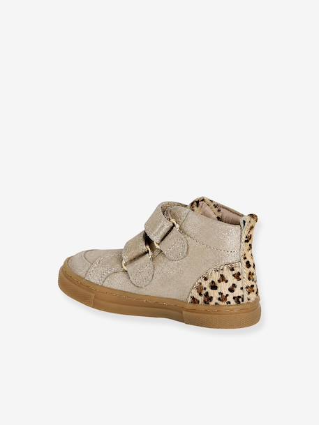 High-Top Leather Trainers for Babies golden yellow+printed beige - vertbaudet enfant 
