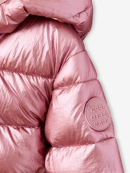 Lightweight hooded puffer jacket with a shimmer effect for girls pale pink+rose - vertbaudet enfant 