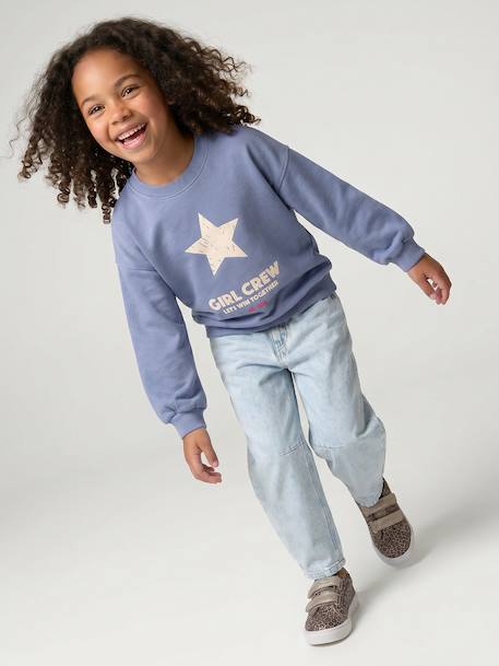 Crewneck sweatshirt with long sleeves for girls chambray blue+marl grey - vertbaudet enfant 