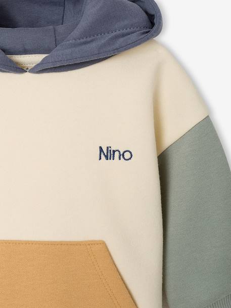 Personalised baby hooded sweatshirt sage green - vertbaudet enfant 