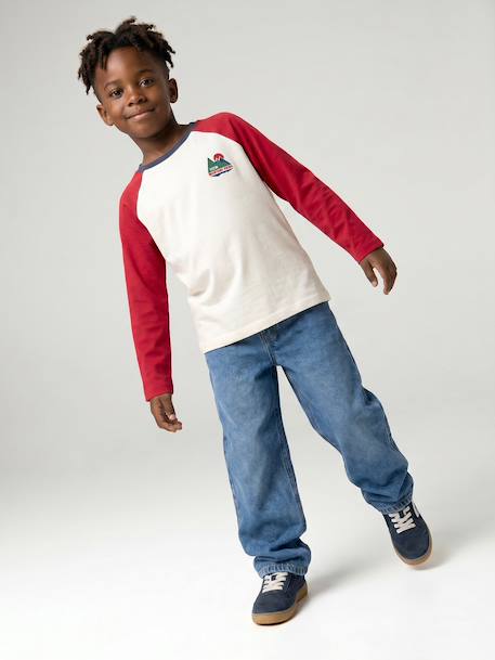 Long-sleeved T-shirt for boys bordeaux red+ochre+sage green - vertbaudet enfant 
