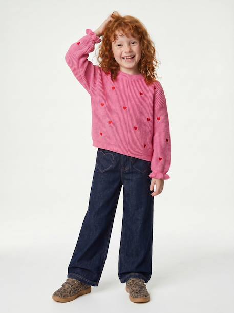 Pull fille manches longues col rond écru+marine+rose - vertbaudet enfant 