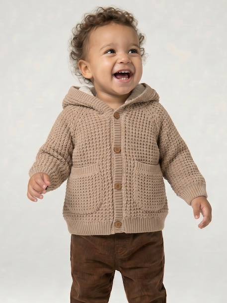 Baby hooded knitted cardigan marl beige - vertbaudet enfant 