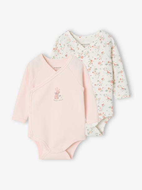 Lot de 2 bodies naissance manches longues cappuccino+rose pâle+vert sauge - vertbaudet enfant 