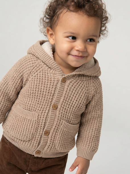 Baby hooded knitted cardigan marl beige - vertbaudet enfant 