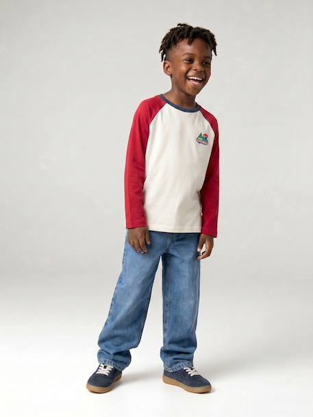 Long-sleeved T-shirt for boys bordeaux red+ochre+sage green - vertbaudet enfant 