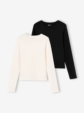 Fille-Lot de 2 T-shirts cropped manches longues fille