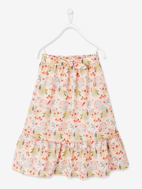 Long Skirt for Girls Light Pink/Print+White/Red - vertbaudet enfant 