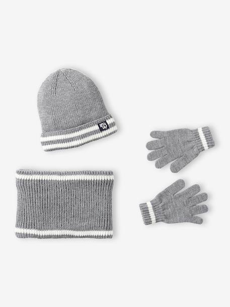 Hat, snood and gloves set for boys marl grey+night blue - vertbaudet enfant 