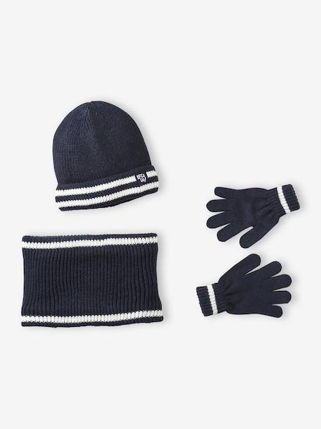 Hat, snood and gloves set for boys marl grey+night blue - vertbaudet enfant 