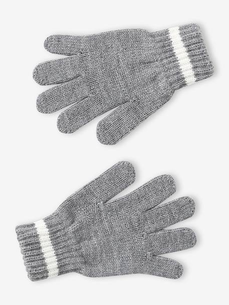Ensemble garçon bonnet, snood et gants bleu nuit+gris chiné - vertbaudet enfant 