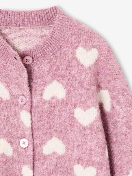 Cardigan with Jacquard Knit Hearts for Girls golden beige+lilac+old rose - vertbaudet enfant 