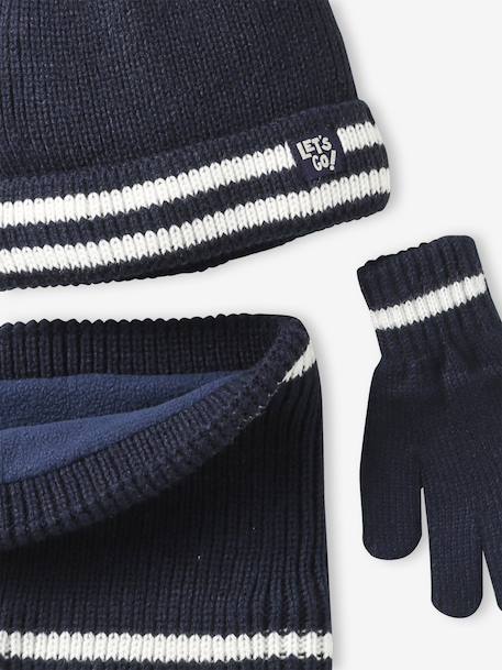 Hat, snood and gloves set for boys marl grey+night blue - vertbaudet enfant 