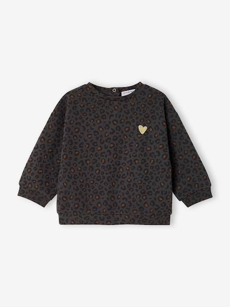 Sweat bébé léopard coeur doré capsule famille beige+gris foncé - vertbaudet enfant 