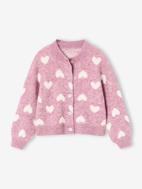 Gilet jacquard coeurs fille beige doré+lilas+vieux rose - vertbaudet enfant 
