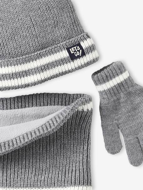 Ensemble garçon bonnet, snood et gants bleu nuit+gris chiné - vertbaudet enfant 