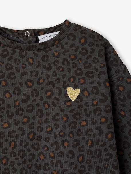 Leopard-print sweatshirt with a heart motif for baby and mum, from the ENVIE DE FRAISE capsule collection beige+dark grey - vertbaudet enfant 