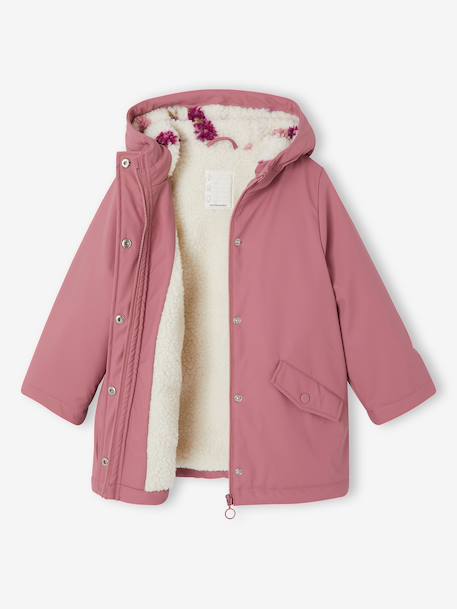 Raincoat with Sherpa Lining for Girls anthracite+green+indigo+mauve+multicoloured - vertbaudet enfant 