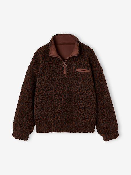 Sherpa sweatshirt with zipped high neck for girls chocolate - vertbaudet enfant 
