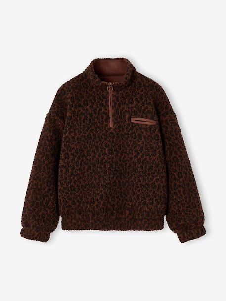 Sherpa sweatshirt with zipped high neck for girls chocolate - vertbaudet enfant 