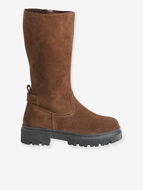 Leather zip-up boots for girls brown - vertbaudet enfant 