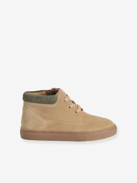 Baskets enfant garçon cuir montantes zippées et élastiquées beige+marine - vertbaudet enfant 