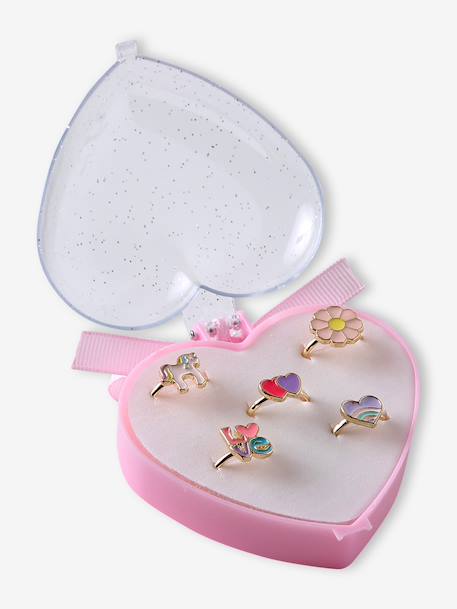Gift set of 5 rings for girls pale pink+rose - vertbaudet enfant 