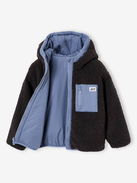 Blouson réversible à capuche garçon bleu grisé+vert sapin - vertbaudet enfant 