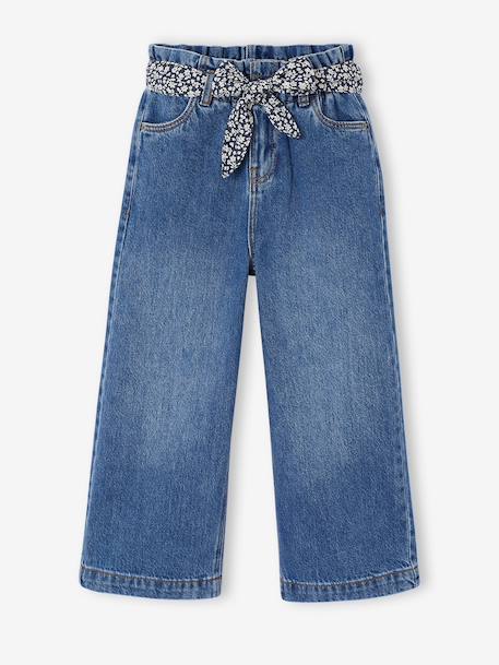 Jean large paperbag fille bleu foncé+bleu moyen - vertbaudet enfant 