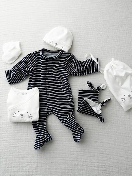 5-Piece Newborn Kit & Striped Bag, Cat - dark blue, Baby