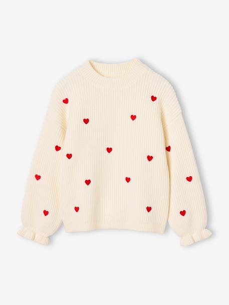 Long-sleeved round-neck jumper for girls ecru+navy blue+rose - vertbaudet enfant 