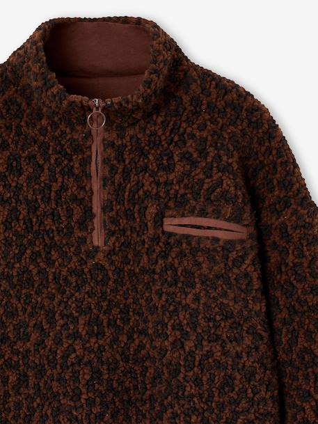 Sherpa sweatshirt with zipped high neck for girls chocolate - vertbaudet enfant 