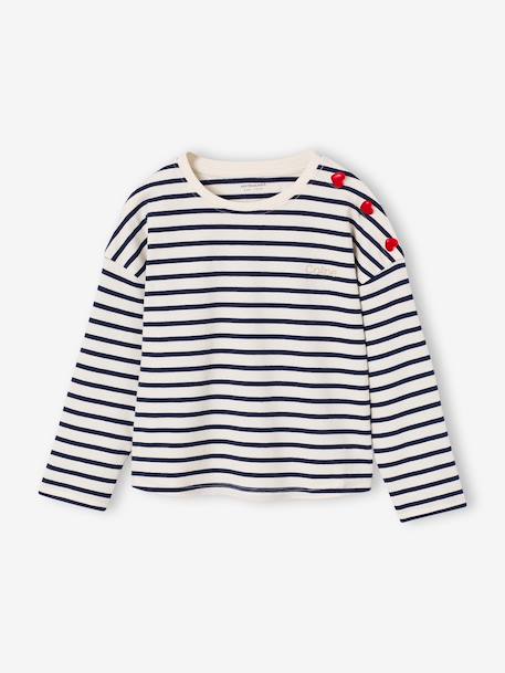 Striped long-sleeved T-shirt for girls navy blue+sweet pink - vertbaudet enfant 
