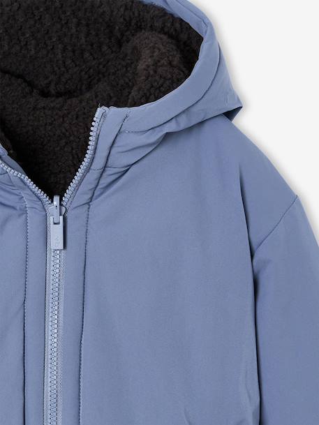 Blouson réversible à capuche garçon bleu grisé+vert sapin - vertbaudet enfant 