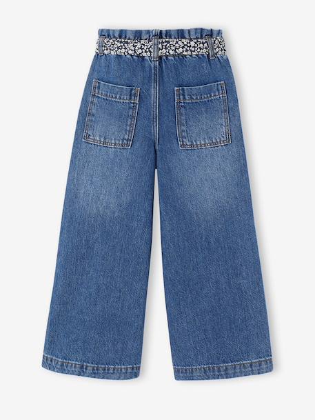 Wide-leg paperbag jeans for girls deep blue+medium blue - vertbaudet enfant 