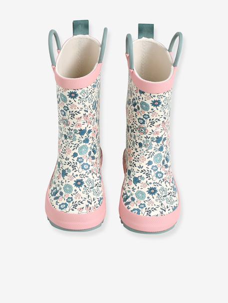 Printed Rubber Wellies for Children, Designed for Autonomy ecru+printed blue+set pink - vertbaudet enfant 