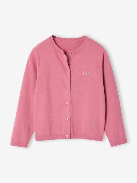 Gilet fille maille fine BASICS anthracite+beige chiné+bleu grisé+bois de rose+jaune+marine+prune+vanille+vert émeraude - vertbaudet enfant 