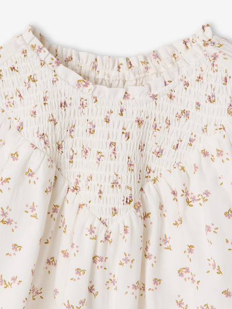 Blouse fille manches smockées ivoire+vanille+vert sauge - vertbaudet enfant 