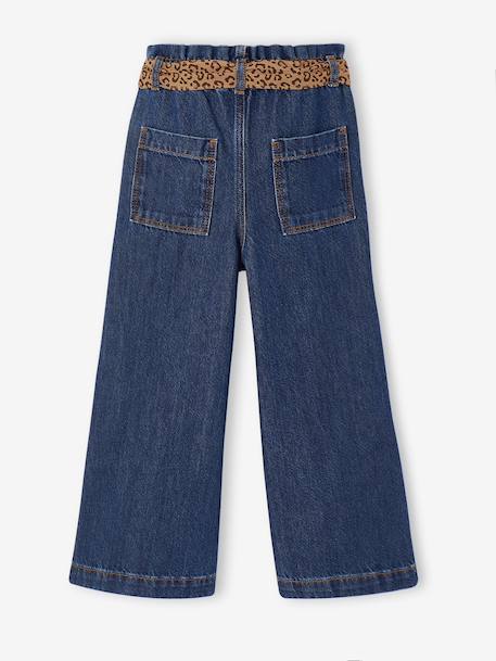 Wide-leg paperbag jeans for girls deep blue+medium blue - vertbaudet enfant 