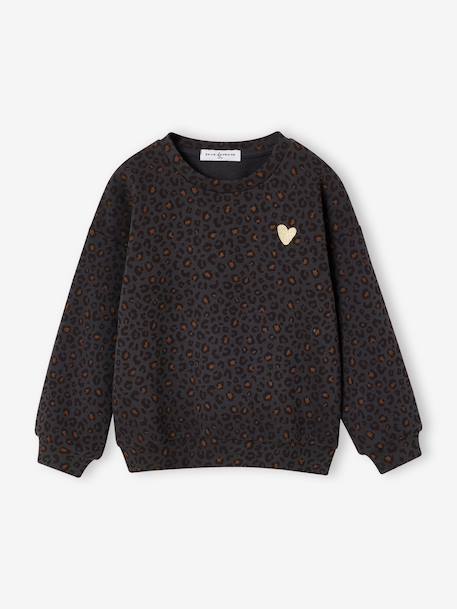 Sweat fille léopard coeur doré capsule famille beige+gris foncé - vertbaudet enfant 