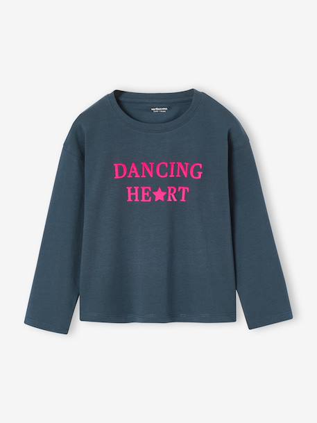T-shirt manches longues fille encre+rose pâle+vert - vertbaudet enfant 