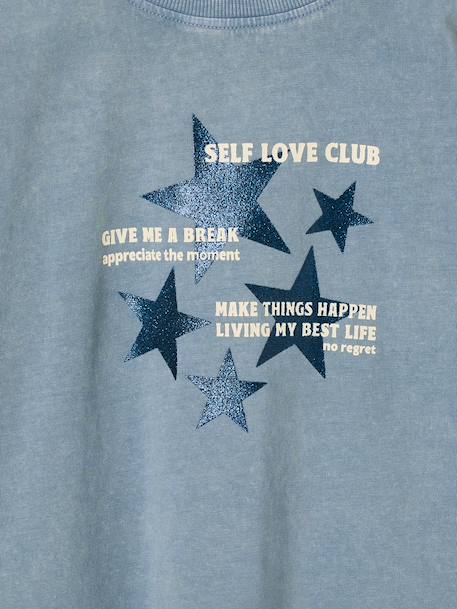 T-shirt manches longues fille bleu chambray+vieux rose - vertbaudet enfant 
