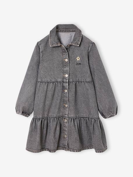 Lightweight Denim Dress for Girls denim grey+medium blue - vertbaudet enfant 