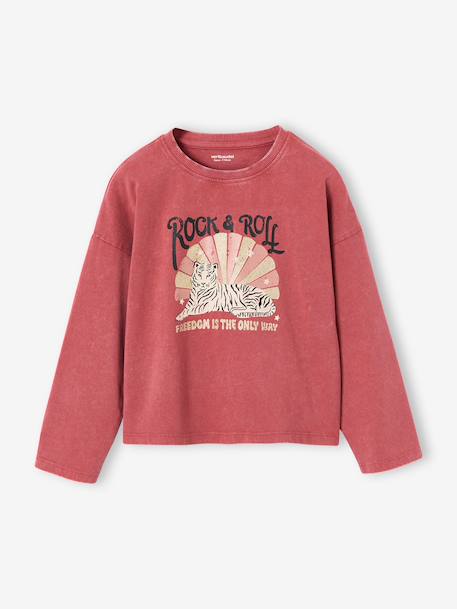 Long-sleeved T-shirt for girls chambray blue+old rose - vertbaudet enfant 