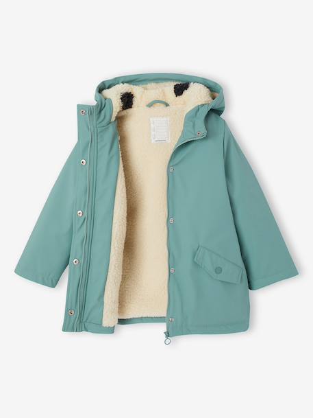 Raincoat with Sherpa Lining for Girls anthracite+green+indigo+mauve+multicoloured - vertbaudet enfant 