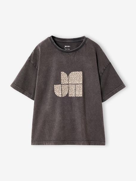T-shirt manches courtes fille anthracite+écru - vertbaudet enfant 