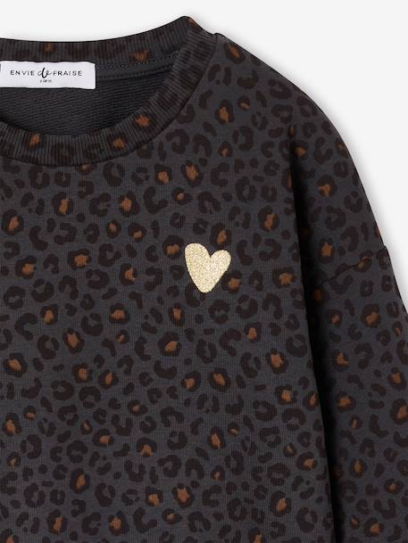 Leopard-print sweatshirt with heart motif for girls, from the Mum and Daughter collection, ENVIE DE FRAISE beige+dark grey - vertbaudet enfant 