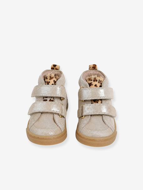 High-Top Leather Trainers for Babies golden yellow+printed beige - vertbaudet enfant 