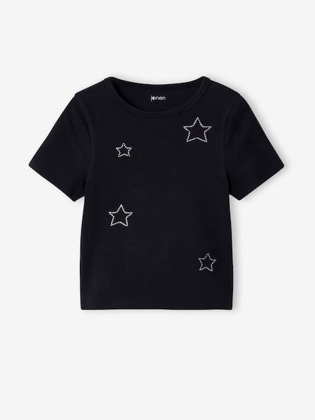Cropped short-sleeved T-shirt for girls black - vertbaudet enfant 